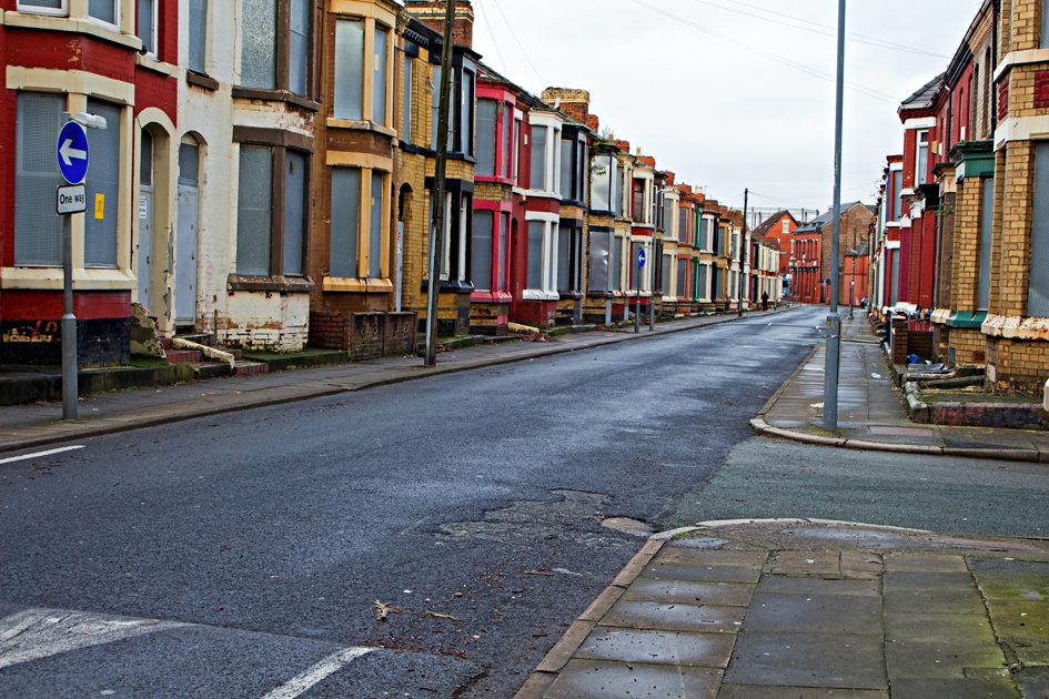 Street of derelict houses ready for refurb