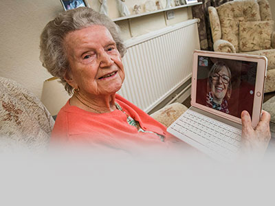 Viewpoint housing association – an elderly tenant on videocall with Tap into IT