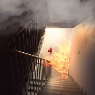 Fire on a staircase in an apartment building